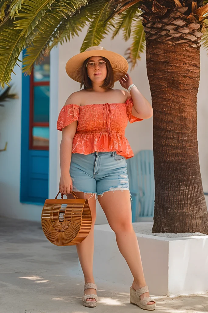 Plus Size Summer Tiered Bermuda Shorts Set Holiday Outfit