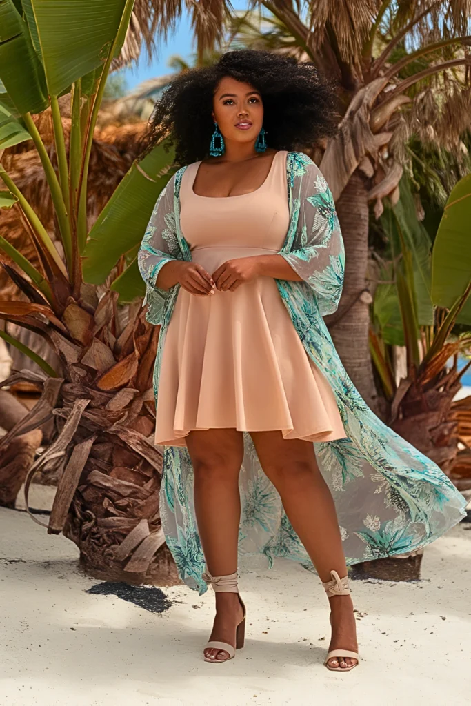 Plus Size Summer Tulip Hem Dress With Sheer Kimono Holiday Outfit