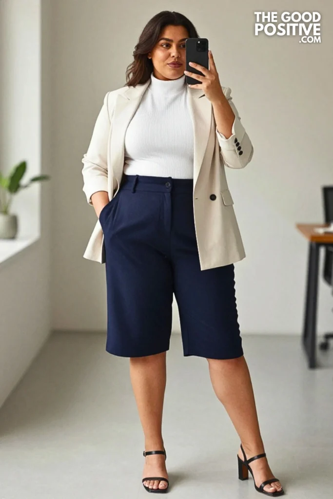 Plus Size Tailored Bermuda Shorts With Lightweight Blazer Outfit