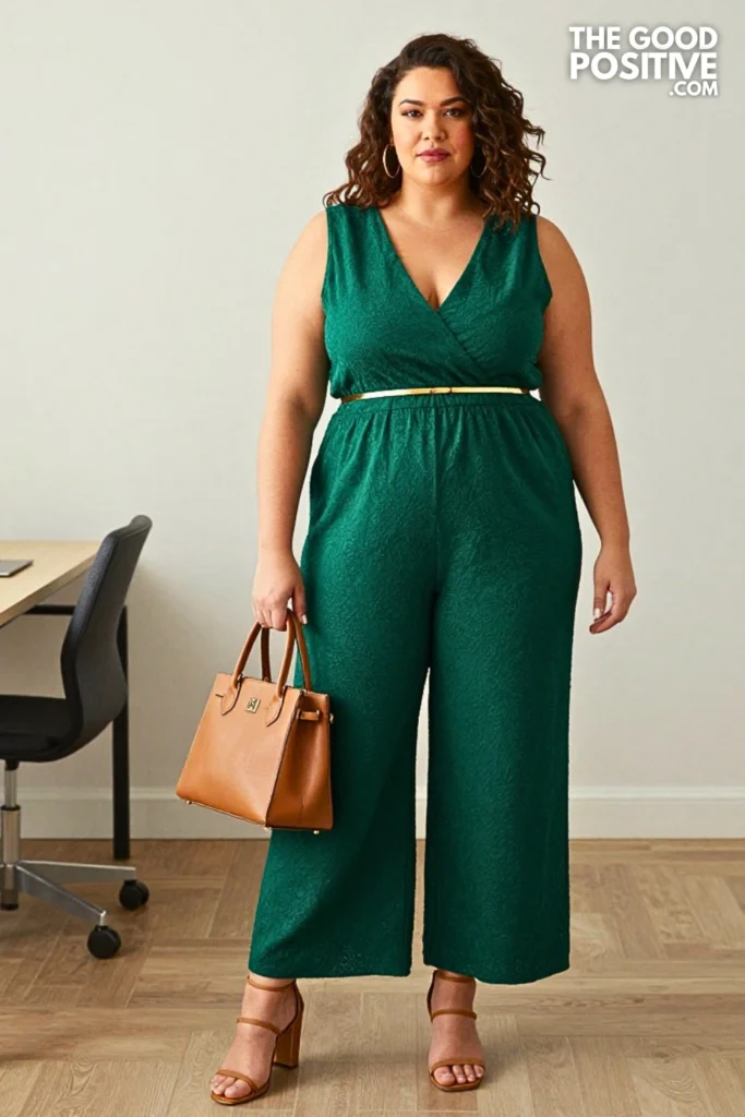 Plus Size Textured Jacquard Wide-Leg Jumpsuit Outfit