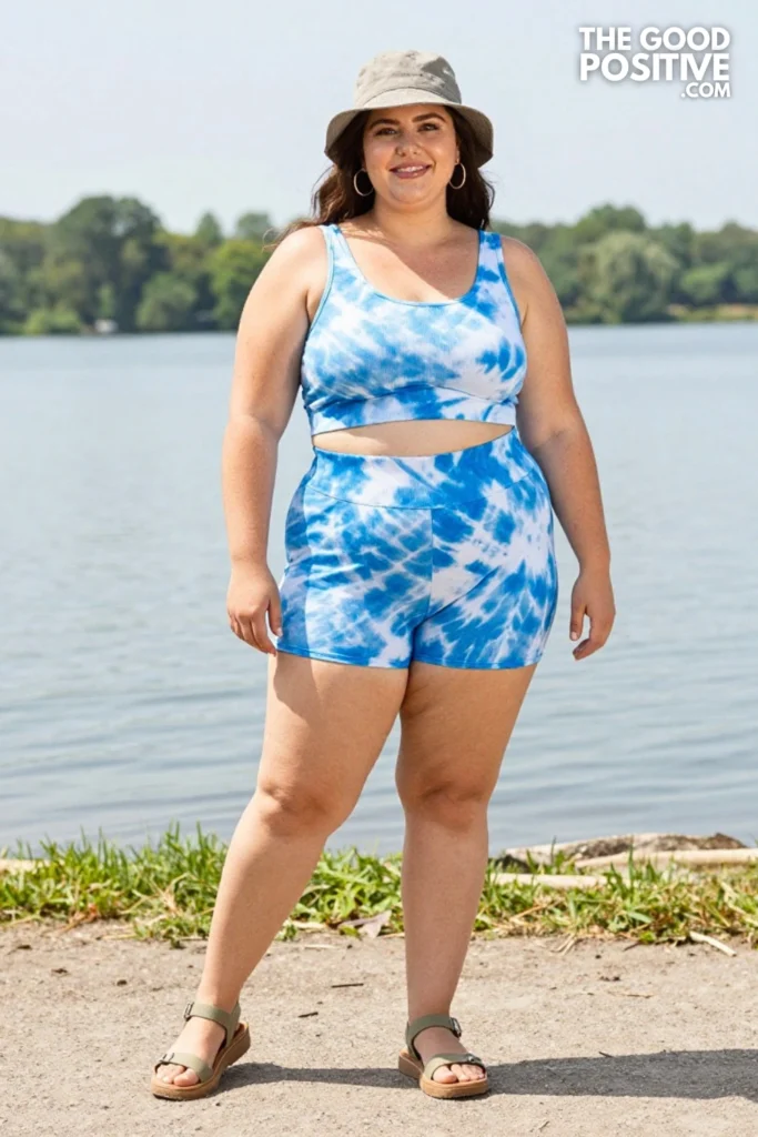 Plus Size Tie-Dye Moisture-Wicking Set & Bucket Hat Outfit