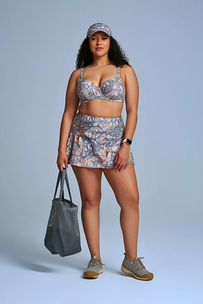 Plus Size Two-Piece Skirted Tankini Summer Beach Outfit