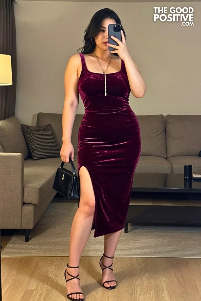 Plus Size Velvet Burnout Tank Dress With Thigh-High Split Outfit