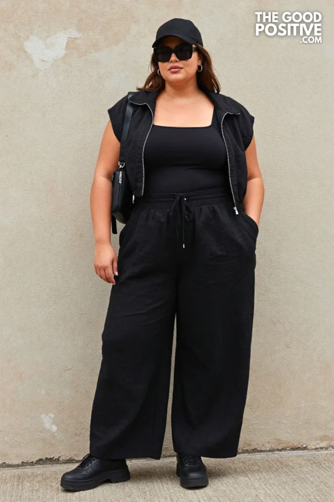 Plus Size Baddie Monochrome All-Black Summer Streetwear Outfit