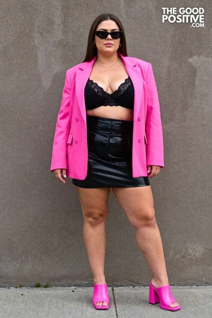 Plus Size Baddie Vinyl Mini Skirt & Crop Blazer Outfit