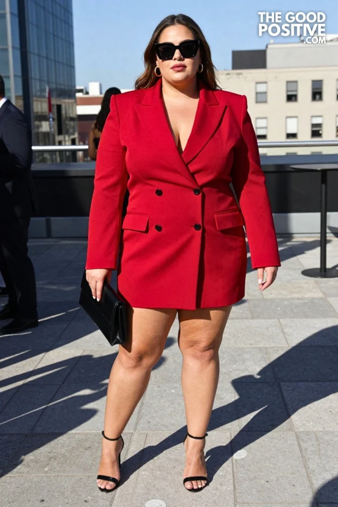 Plus Size Cherry Red Structured Blazer Dress Outfit