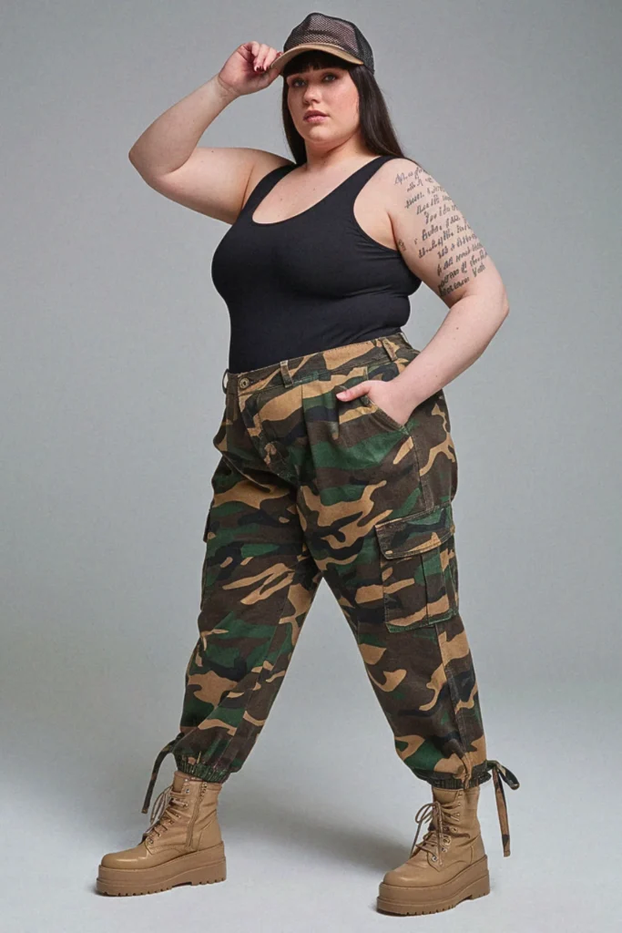 Plus Size Edgy Camo and Combat Summer Outfit