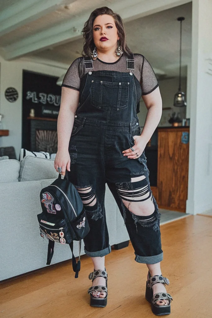 Plus Size Edgy Distressed Denim Overall Summer Outfit