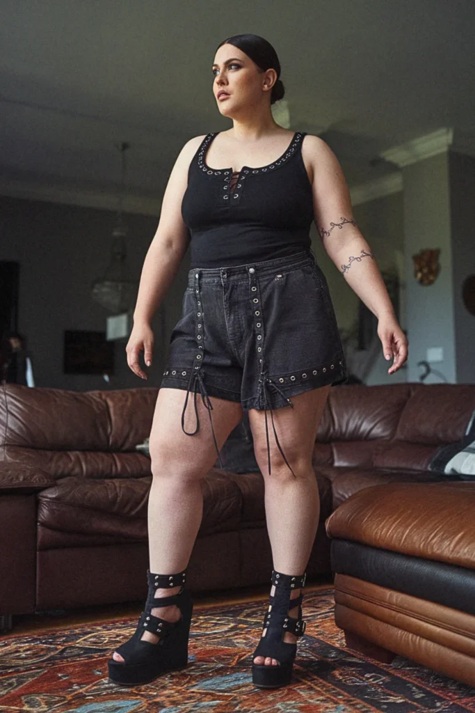 Plus Size Edgy Hardware Detail Summer Outfit