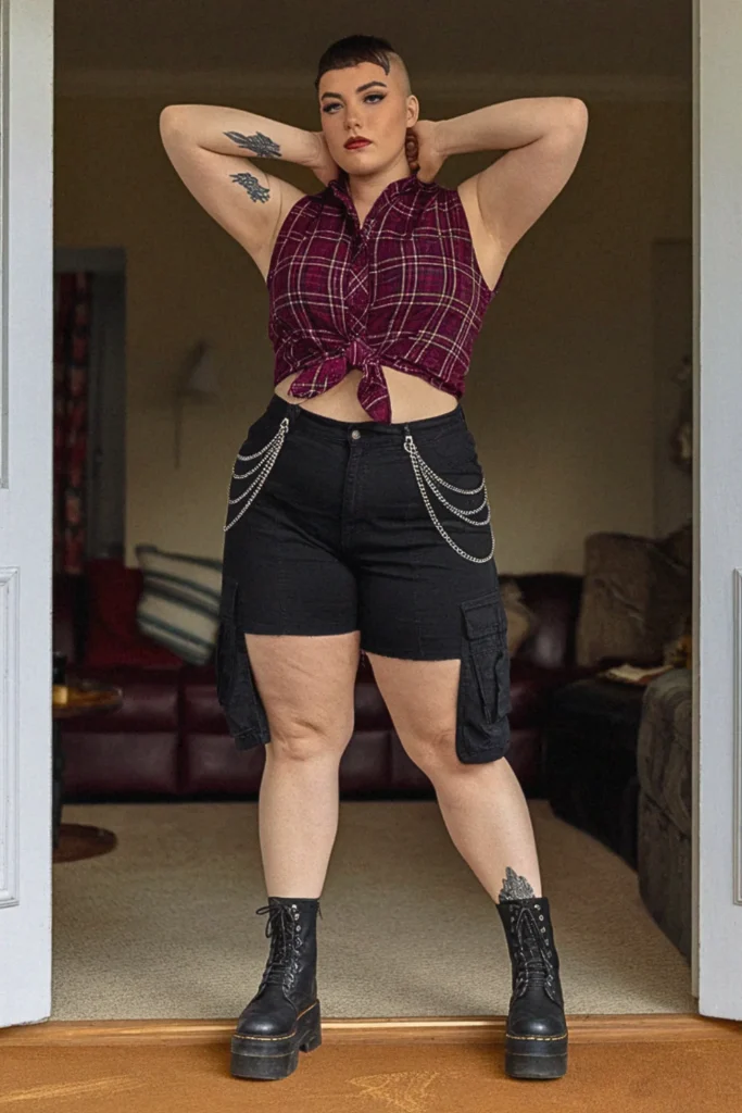 Plus Size Edgy Plaid Mix Summer Outfit