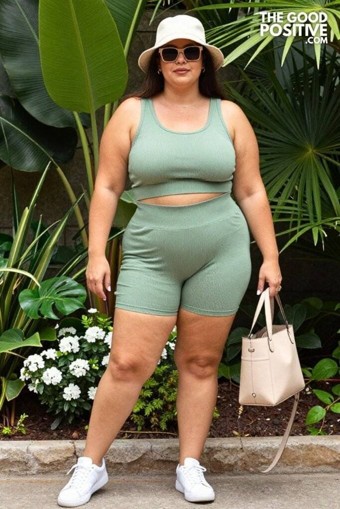 Plus Size Fitted Ribbed Shorts Set (Matching Co-ord) Outfit