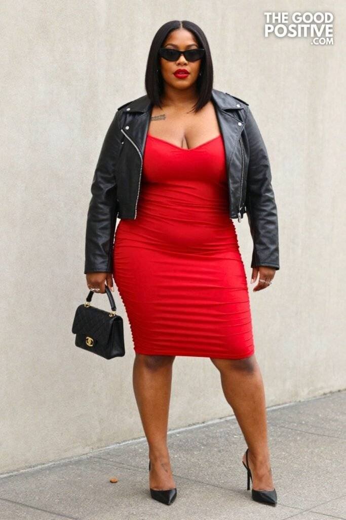 Plus Size Going Out Ruched Mini Dress & Moto Jacket Outfit