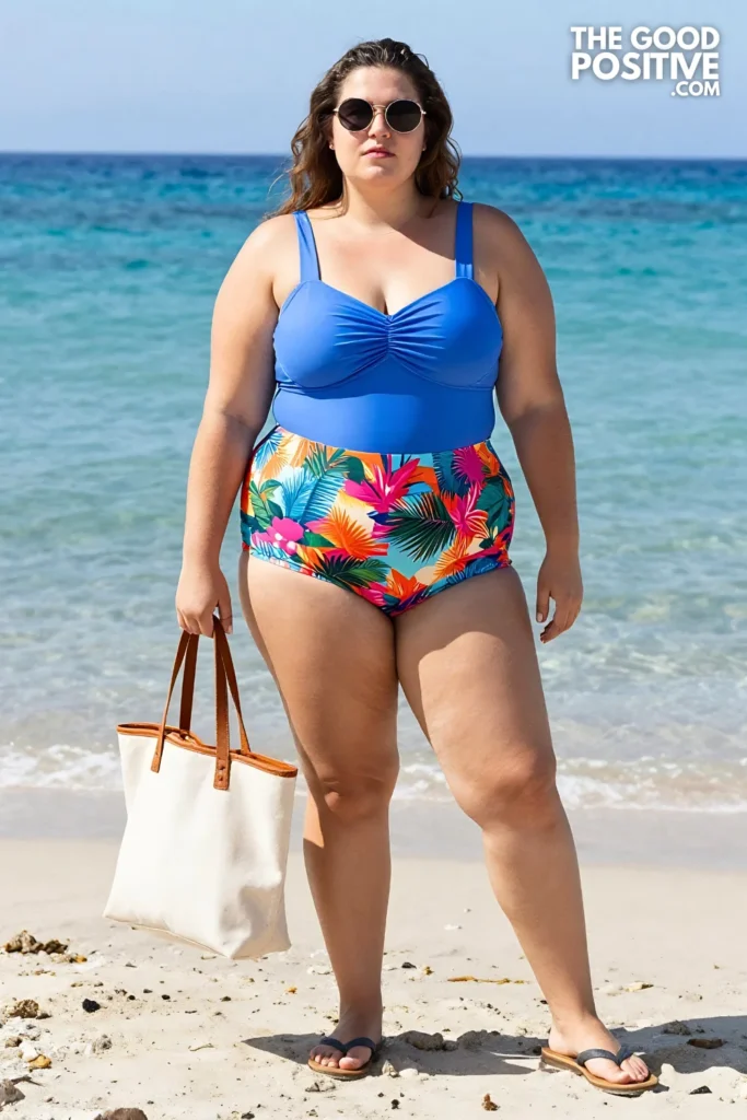 Plus Size Halter Neck Tankini Set With High-Waist Swim Shorts Outfit