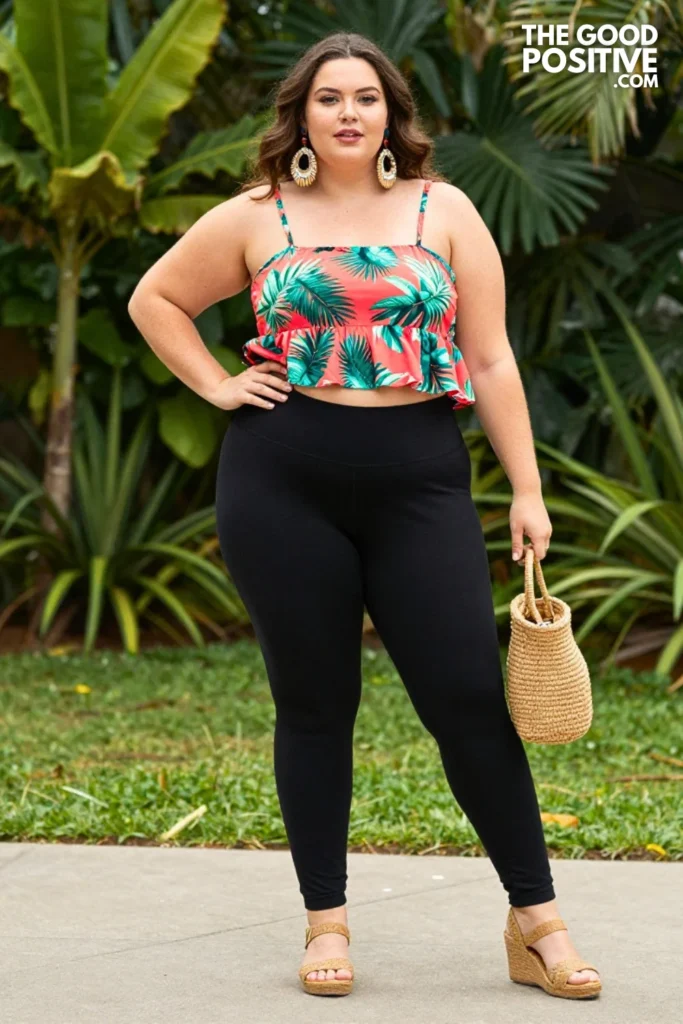 Plus Size Leggings With Tiered Ruffle Hem Tunic Top Outfit