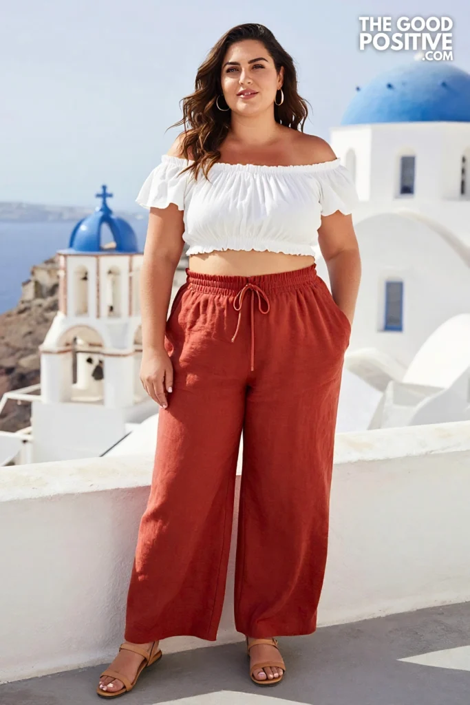 Plus Size Linen Wide-Leg Trouser & Bardot Crop Top Outfit