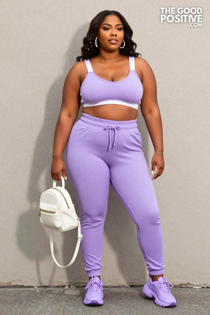 Plus Size Monochrome Lavender Streetwear Set Outfit