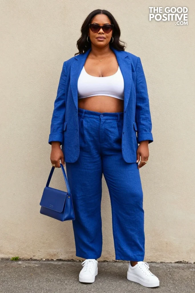 Plus Size Oversized Linen Trousers & Cropped Sports Bra Streetwear Outfit