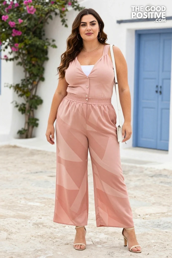 Plus Size Printed Palazzo Pants With Fitted Chiffon Top Aesthetic Outfit