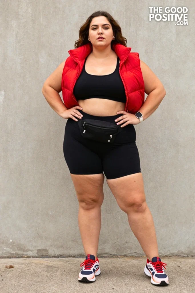 Plus Size Puffer Vest & Biker Shorts Urban Streetwear Outfit