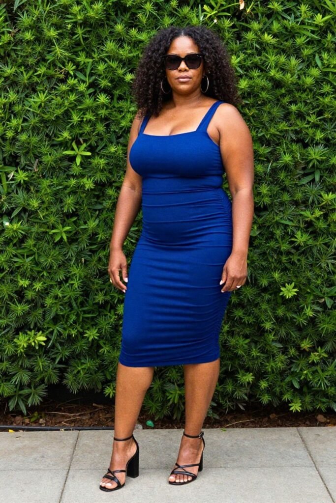 Plus Size Ruched Side Bodycon Midi Dress Night-Out Mom Summer Outfit