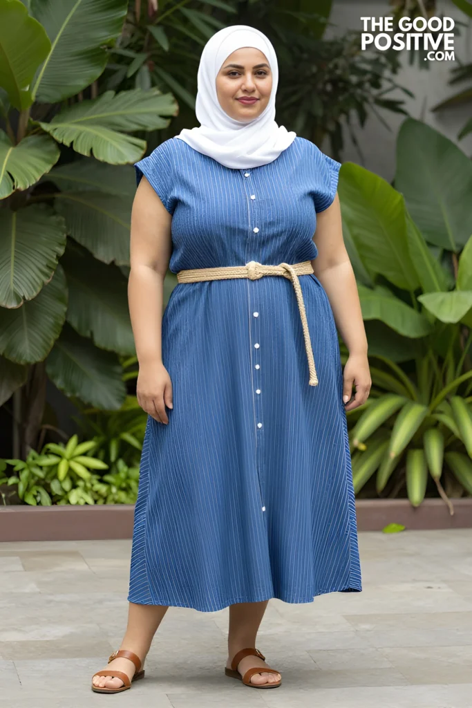 Plus Size Shirt Dress With Rolled Sleeves And Woven Belt Outfit