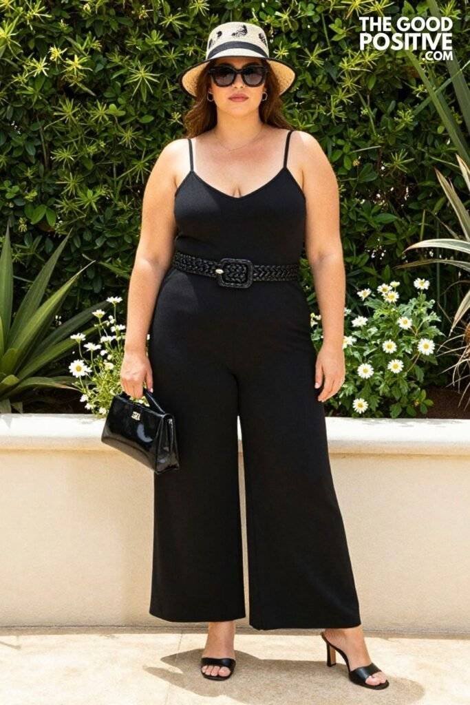 Plus Size Spaghetti-Strap Jumpsuit with Wide Legs and Statement Belt Outfit