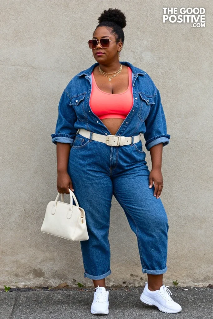 Plus Size Street-Ready Oversized Denim Jumpsuit Streetwear Outfit