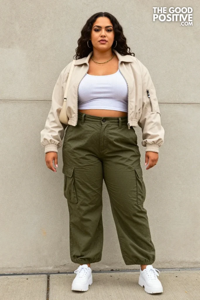 Plus Size Y2K Cargo Pants & Cropped Tank Streetwear Outfit