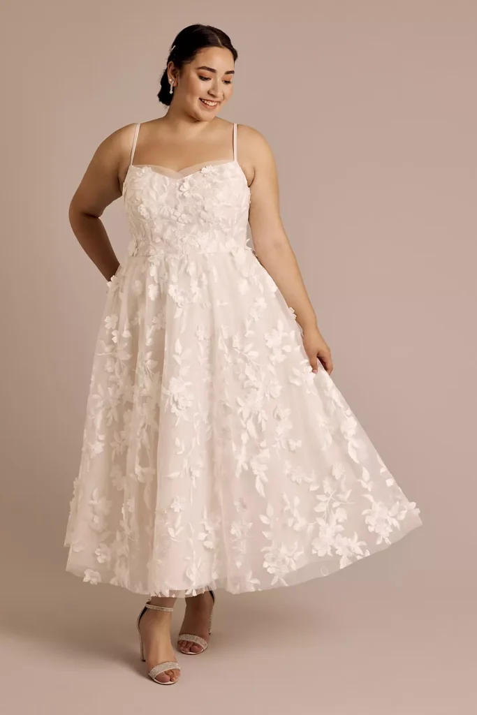 Floral Applique Tea-Length Dress
