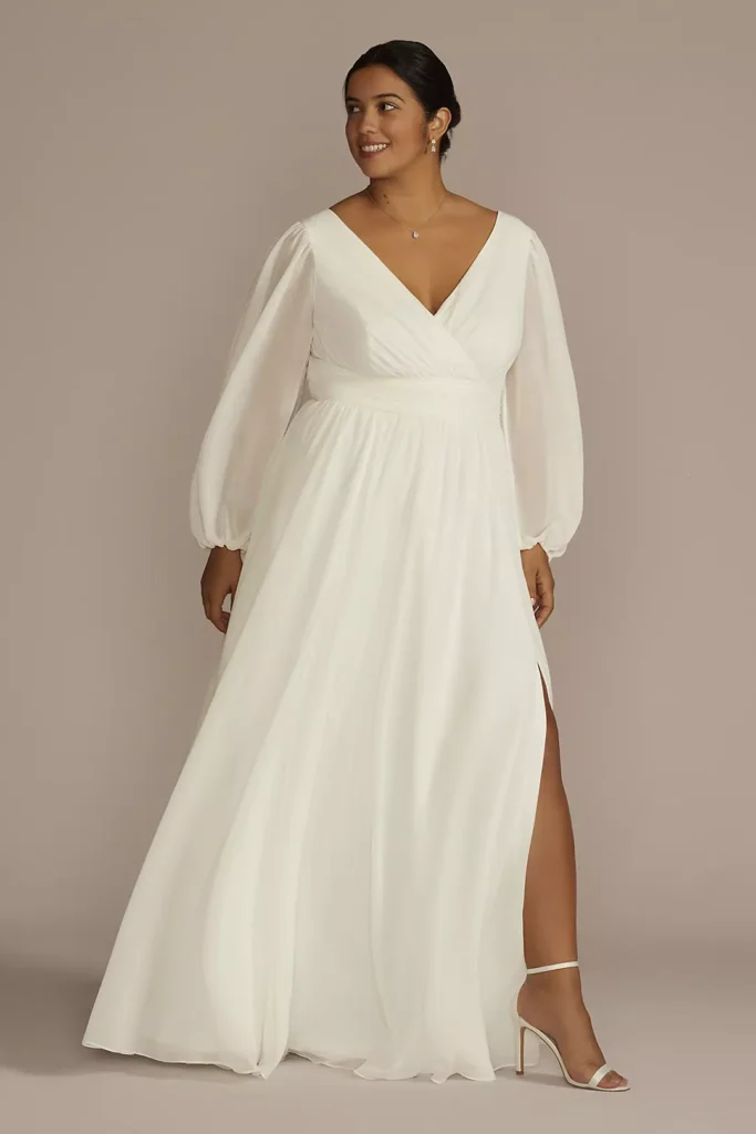 Long Billow Sleeve Chiffon A-Line Wedding Dress