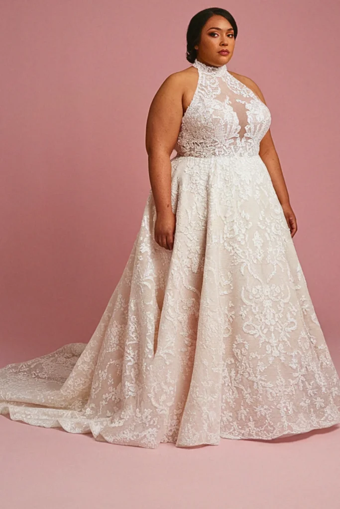Plus Size A-Line Halter Neck Backless Wedding Dress