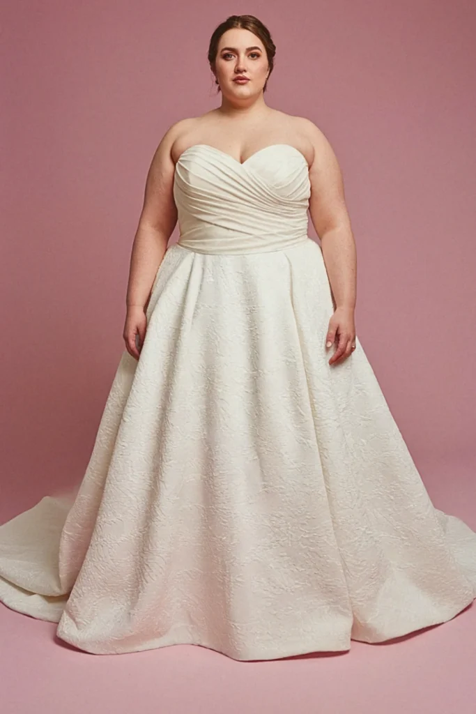 Plus Size A-Line Strapless Ruched Bodice Wedding Dress