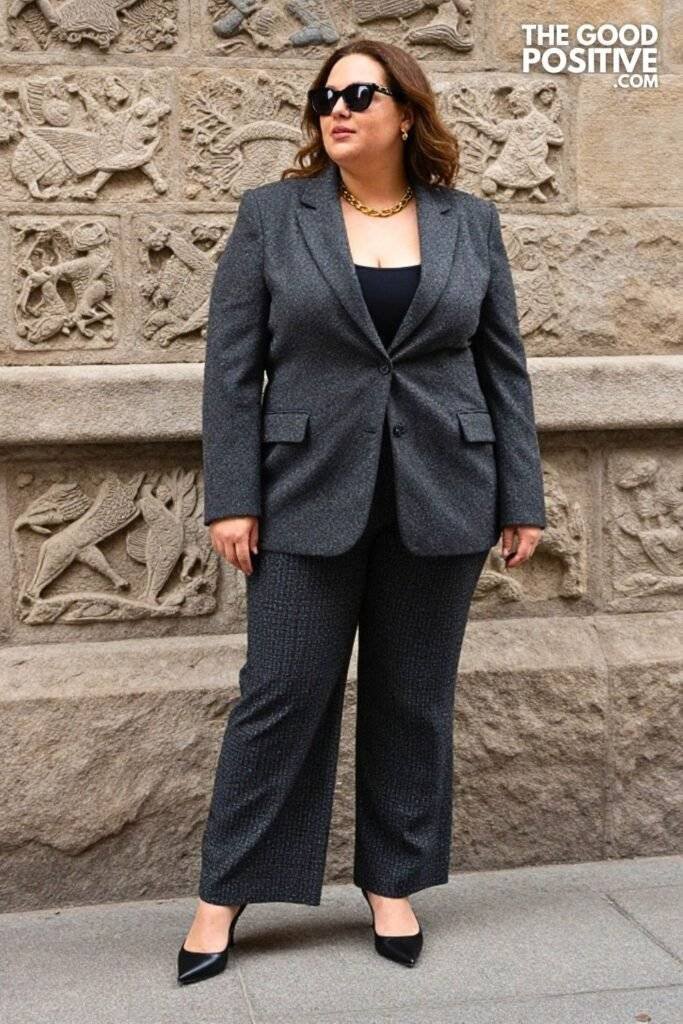 Plus Size Charcoal Ponte Blazer With Wide-Leg Pants Outfit