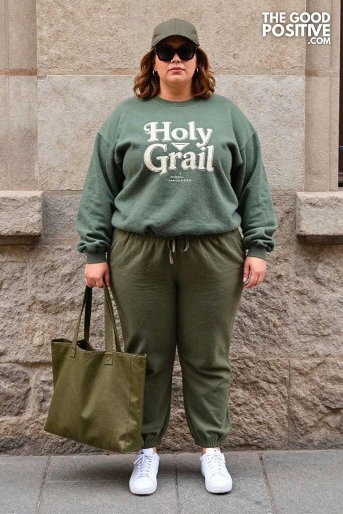 Plus Size Oversized Graphic Sweatshirt Paperbag Waist Trousers Outfit