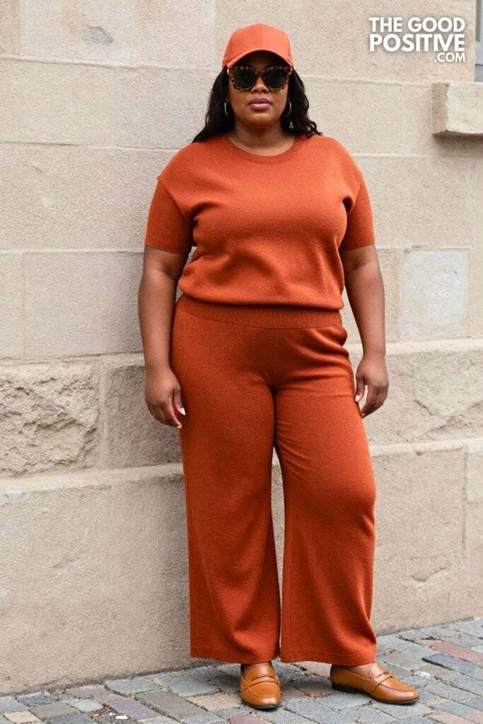 Plus Size Terracotta Knit Co-ord Set Outfit