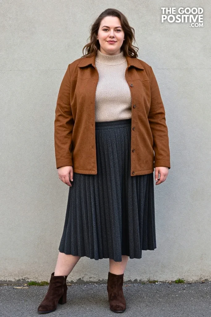 Tobacco Suede Jacket, Paisley Blouse and Indigo Flares