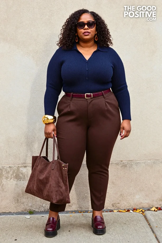 Aqua Knit Polo, Chocolate Trousers, and Oxblood Loafers