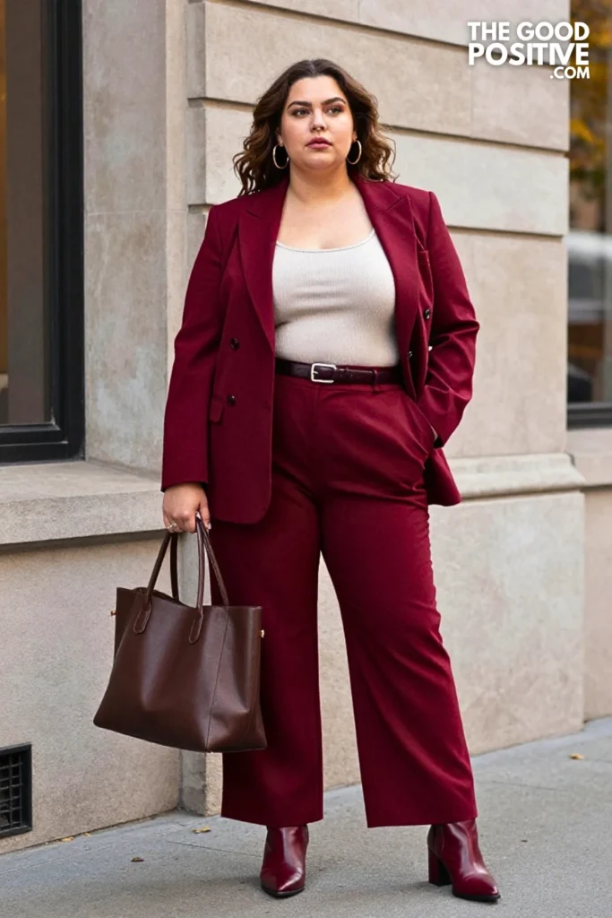 Brick Blazer with Emerald Wide-Leg Trouser