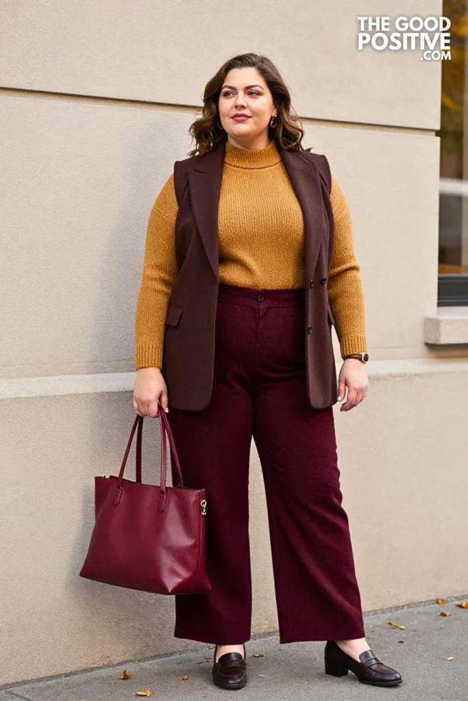 Goldenrod Knit with Burgundy Herringbone Trousers