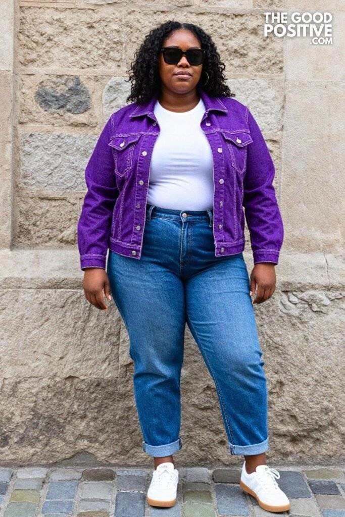 Plus Size Denim-On-Denim Canadian Tuxedo With Contrast Stitching Outfit