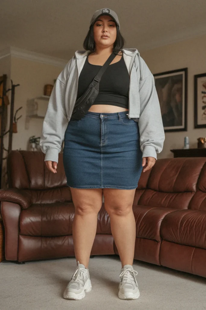 Plus Size Fall Hoodie Skirt Sneaker Aesthetic Outfit