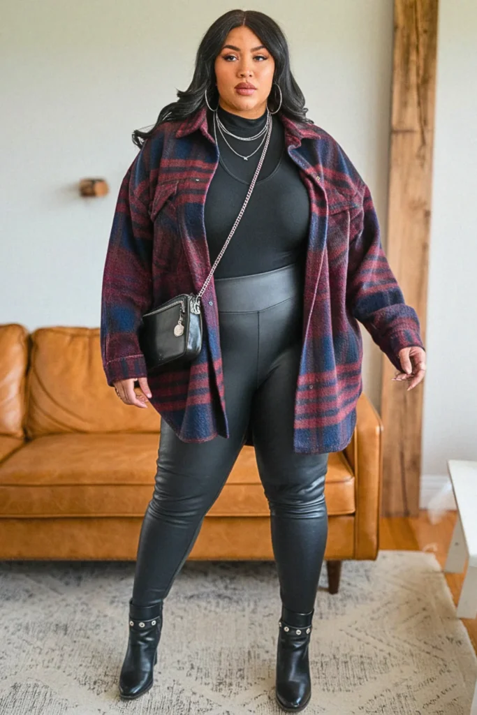 Plus Size Fall Plaid Shacket Coordinated Nashville Outfit
