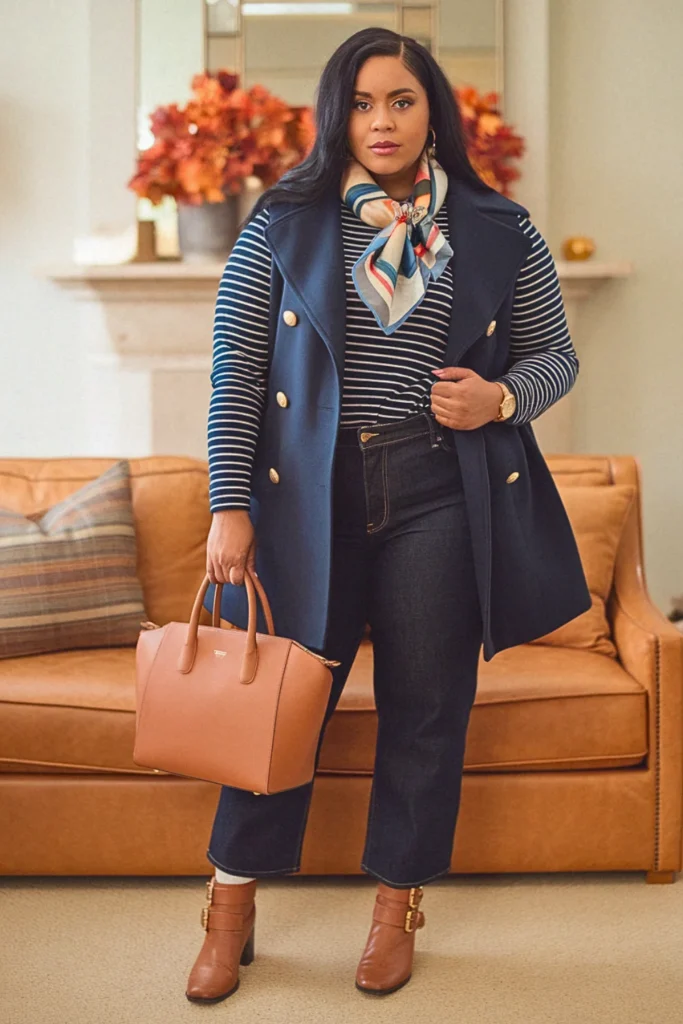 Plus Size Peacoat and Straight Jeans Fall Outfit