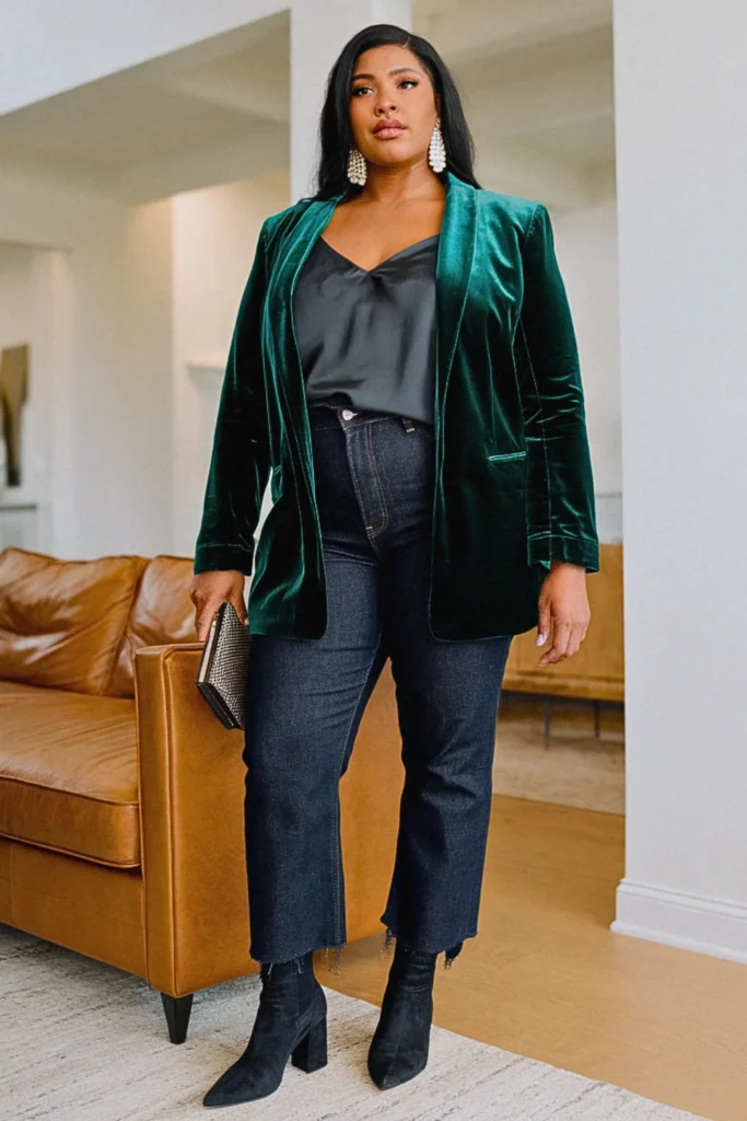 Plus Size Velvet Blazer Date Night Fall Outfit