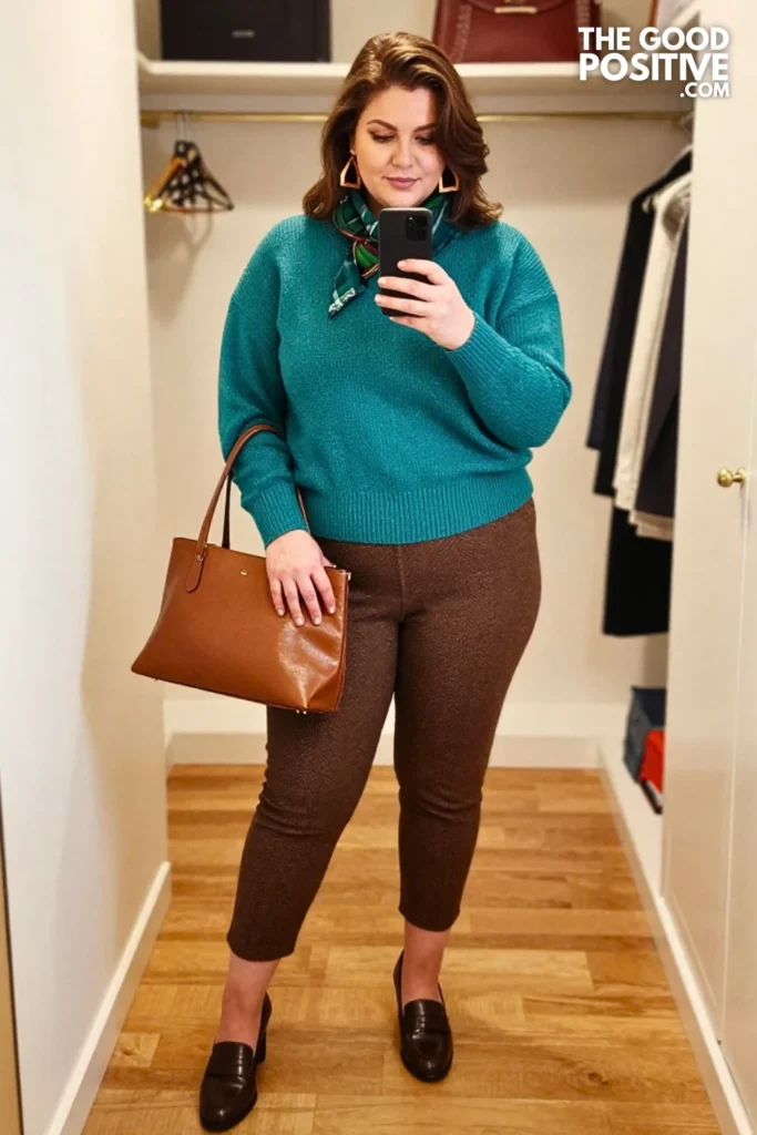 Teal Fine Gauge Sweater with Mocha Herringbone Culottes