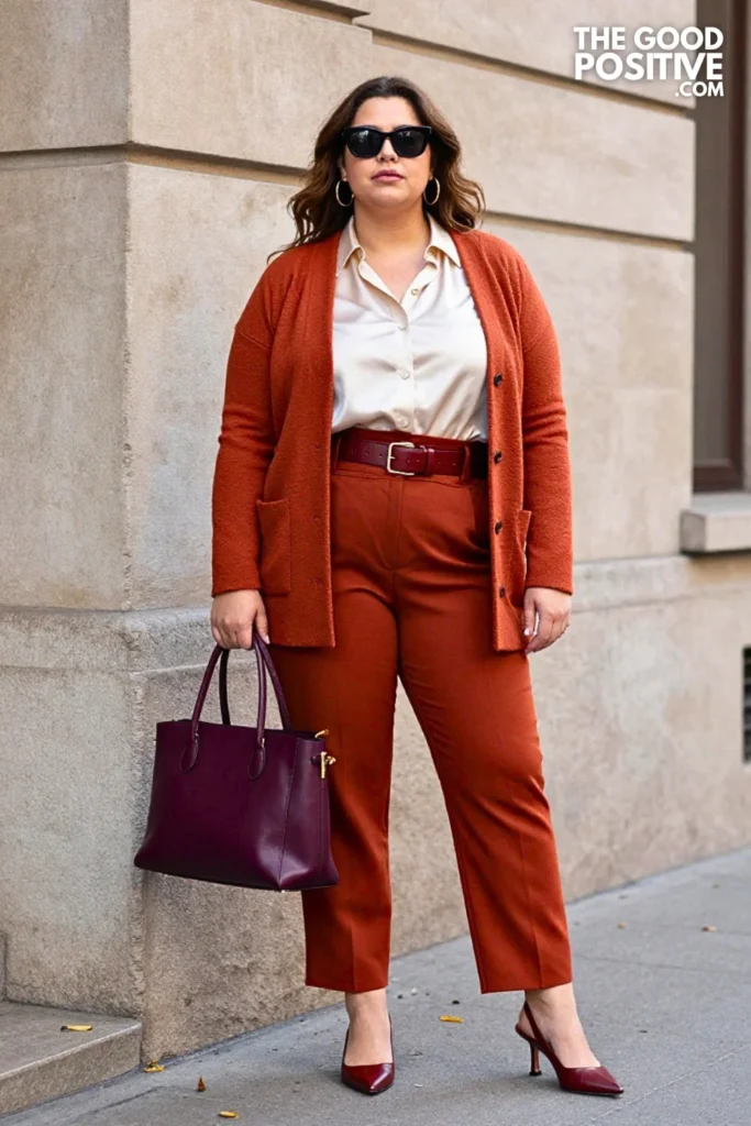 Terracotta Cardigan Jacket with Sapphire Trousers