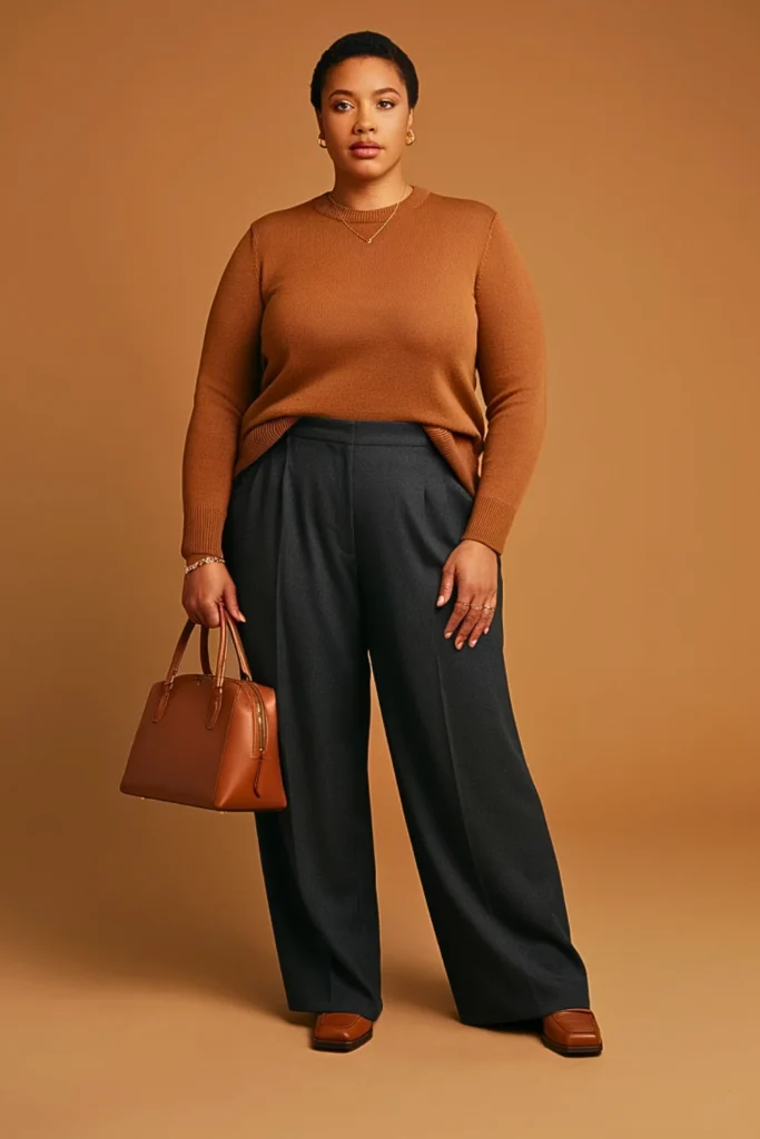 Plus Size Autumn Caramel Sweater Casual Work Outfit