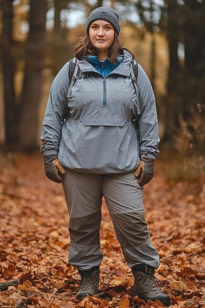 Plus Size Fall Anorak with Insulated Pants Hiking Outfit