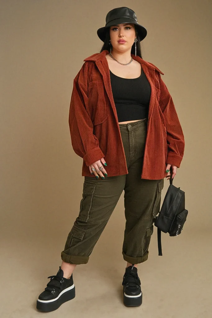 Plus Size Fall Corduroy Jacket Aesthetic Grunge Outfit