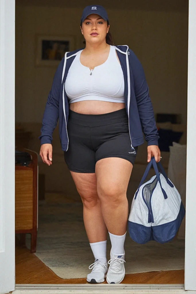 Plus Size Fall Soccer Mom Zip-Up and Shorts Outfit